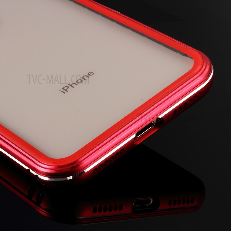 For iPhone XS Max 6.5 inch 9H Glass Case with Slide-on Metal Frame - Red-14