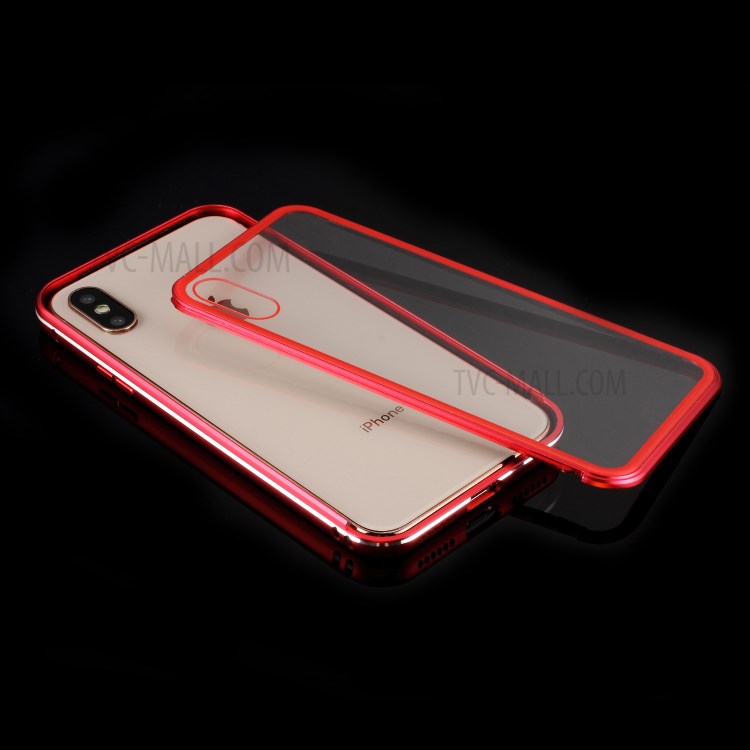 For iPhone XS Max 6.5 inch 9H Glass Case with Slide-on Metal Frame - Red-15