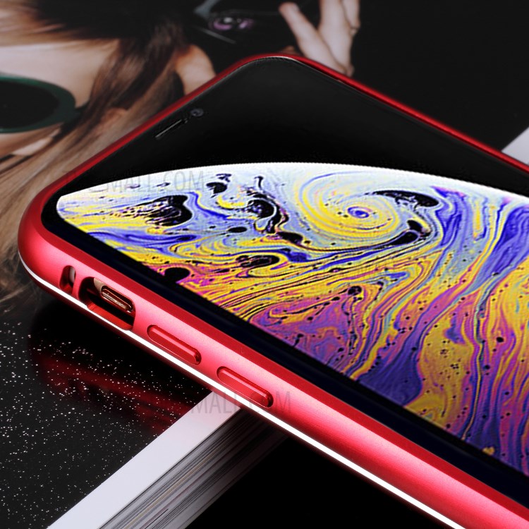 For iPhone XS Max 6.5 inch 9H Glass Case with Slide-on Metal Frame - Red-19