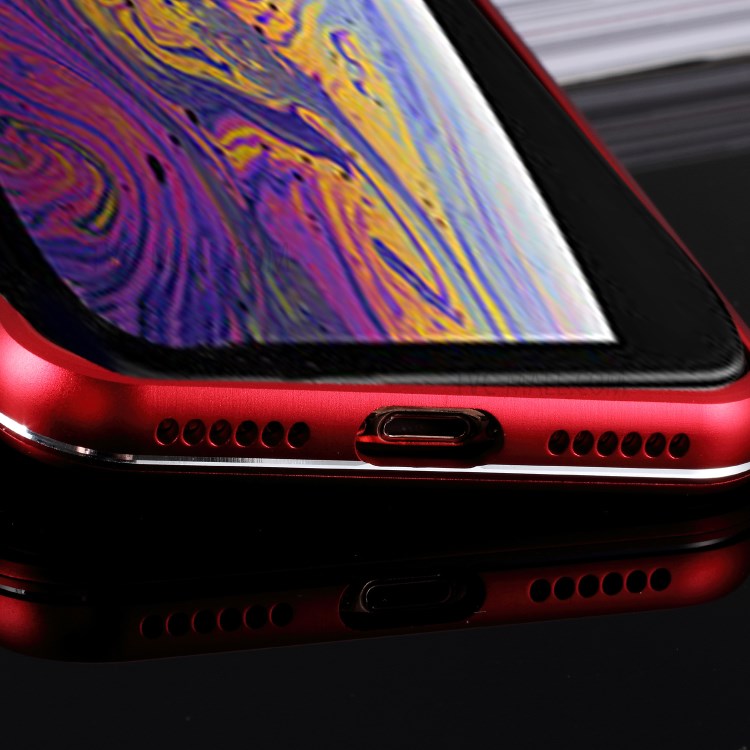 For iPhone XS Max 6.5 inch 9H Glass Case with Slide-on Metal Frame - Red-20