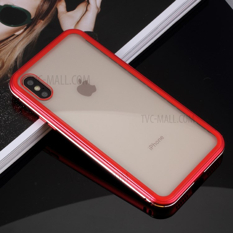 For iPhone XS Max 6.5 inch 9H Glass Case with Slide-on Metal Frame - Red-21