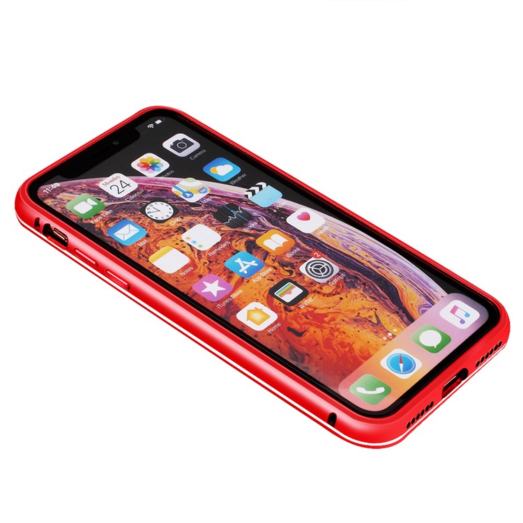 For iPhone XS Max 6.5 inch 9H Glass Case with Slide-on Metal Frame - Red-3