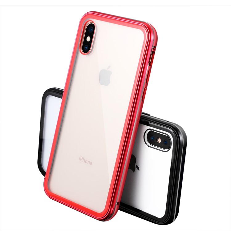 For iPhone XS Max 6.5 inch 9H Glass Case with Slide-on Metal Frame - Red-5