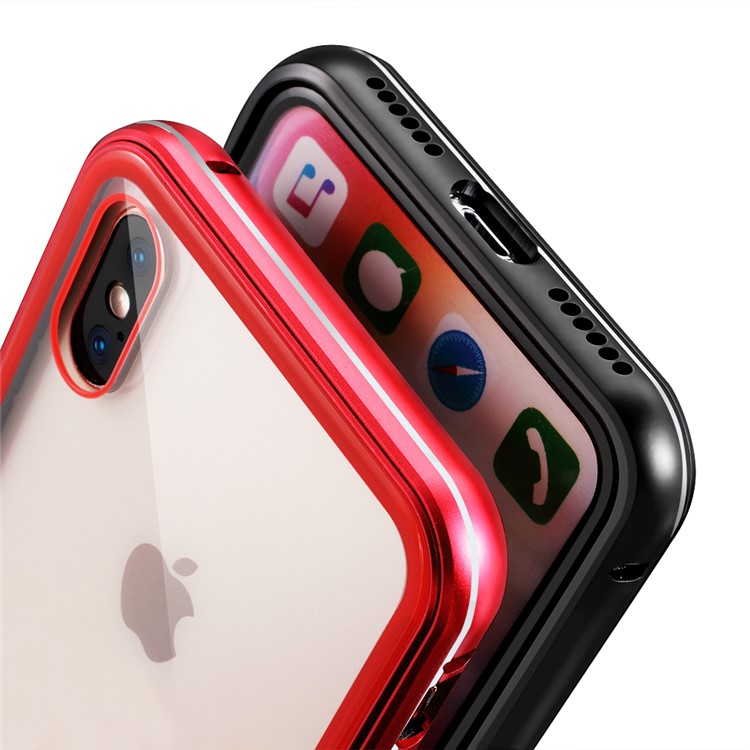 For iPhone XS Max 6.5 inch 9H Glass Case with Slide-on Metal Frame - Red-7