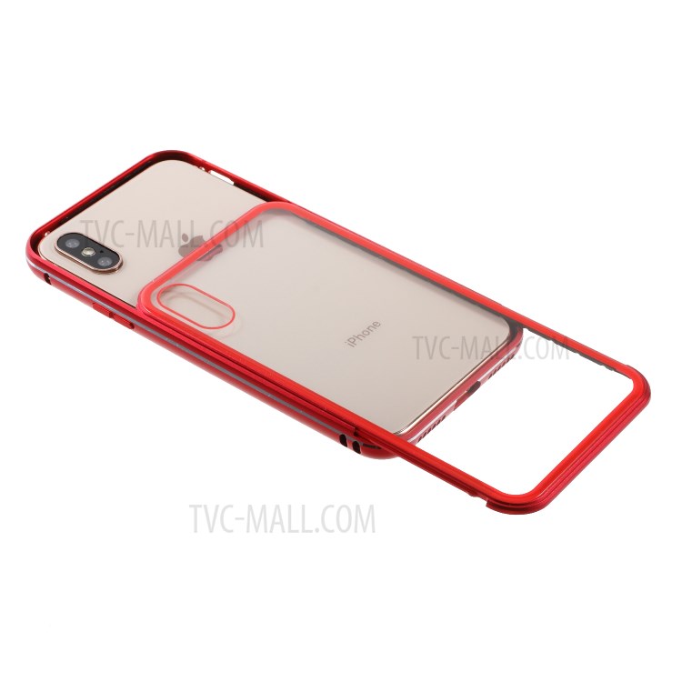 For iPhone XS Max 6.5 inch 9H Glass Case with Slide-on Metal Frame - Red-8