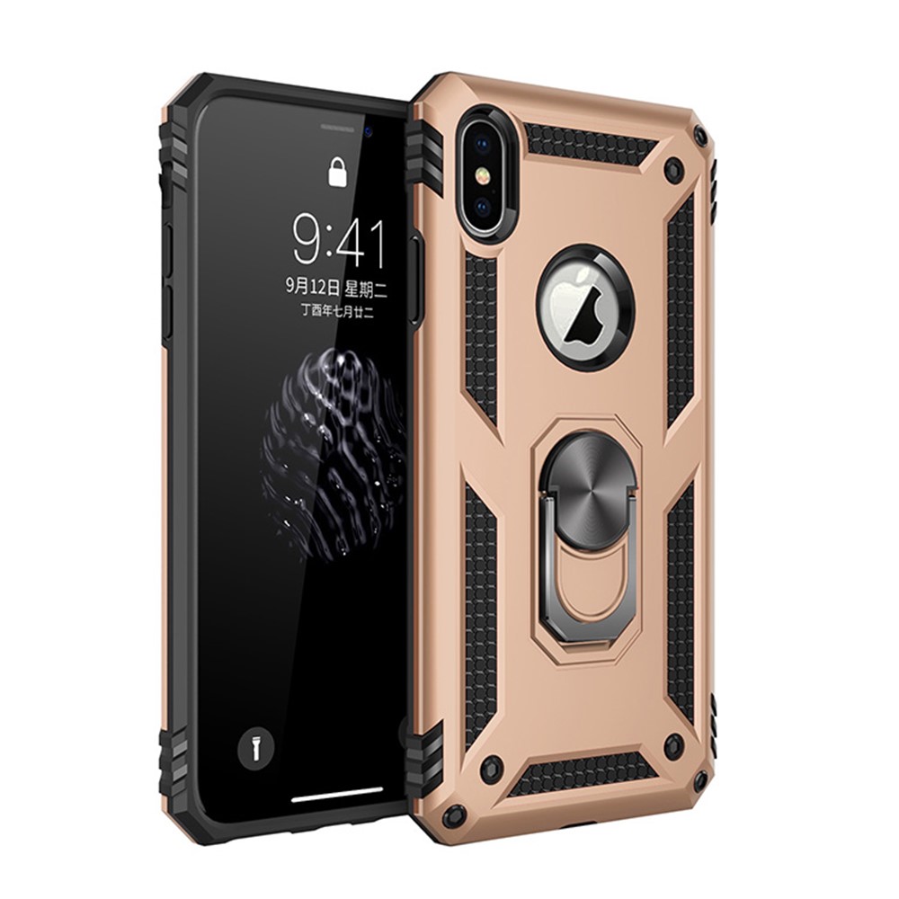 Armor PC TPU Hybrid Phone Casing with Kickstand for iPhone XS Max 6.5 inch - Gold