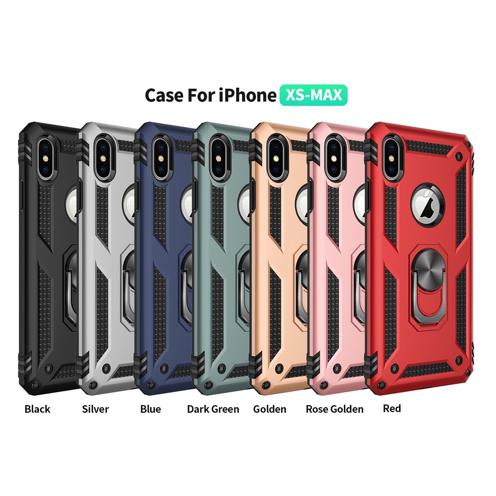 Armor PC TPU Hybrid Phone Casing with Kickstand for iPhone XS Max 6.5 inch - Dark Green-2