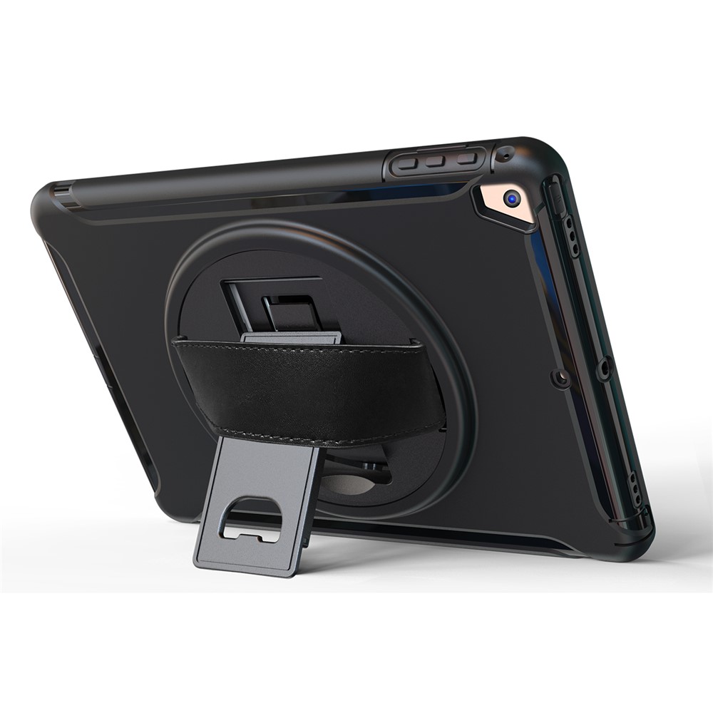 360 grad rotbarer tpu + pc -tablet -hülle mit kickstand und verstellbarem handriemen für ipad 9.7 (2018) / 9.7 (2017) / luft / air 2/ pro 9.7 (2016) - schwarz