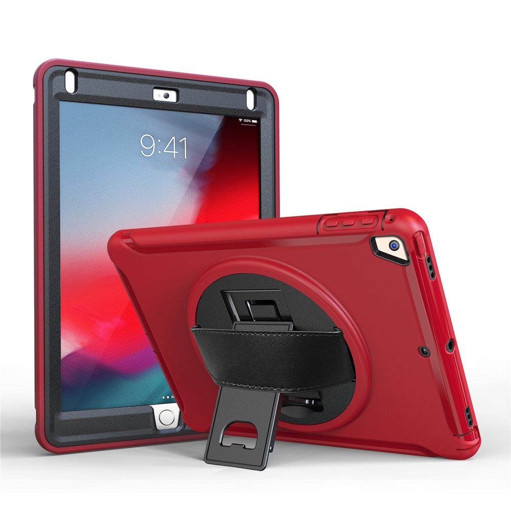 360 Degree Rotable TPU + PC Tablet Case with Kickstand and Adjustable Hand Strap for iPad 9.7 (2018) / 9.7(2017) / Air / Air 2 / Pro 9.7 (2016) - Red