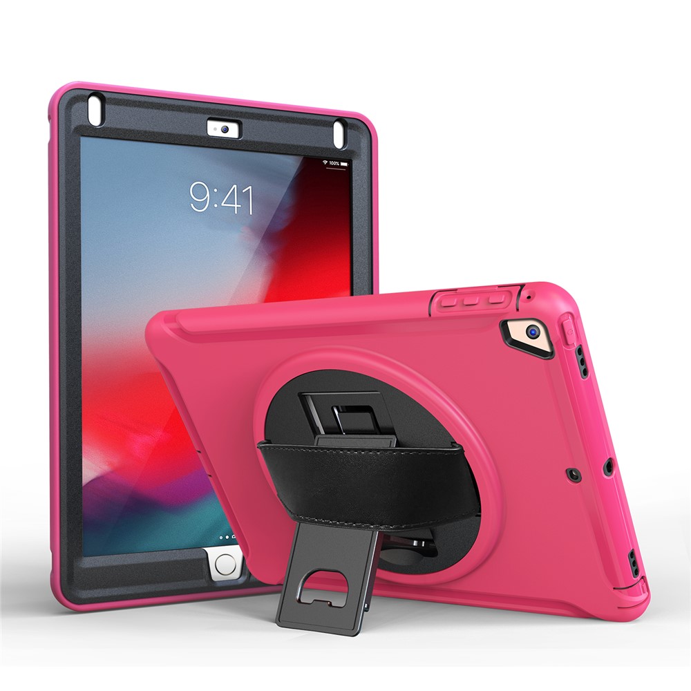 360 Degree Rotable TPU + PC Tablet Case with Kickstand and Adjustable Hand Strap for iPad 9.7 (2018) / 9.7 (2017) / Air / Air 2 / Pro 9.7 (2016) - Rose Red