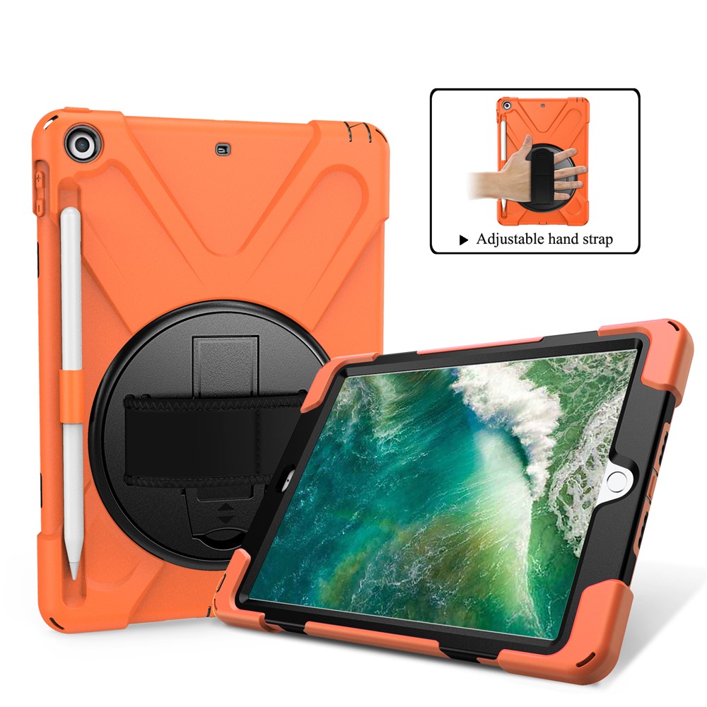 

For iPad 9.7-inch (2018) / (2017) [X-Shape] PC + TPU Combo Case / 360 Degree Swivel Kickstand / Hand Strap and Shoulder Strap - Orange, iPad 9.7-inch (2018)