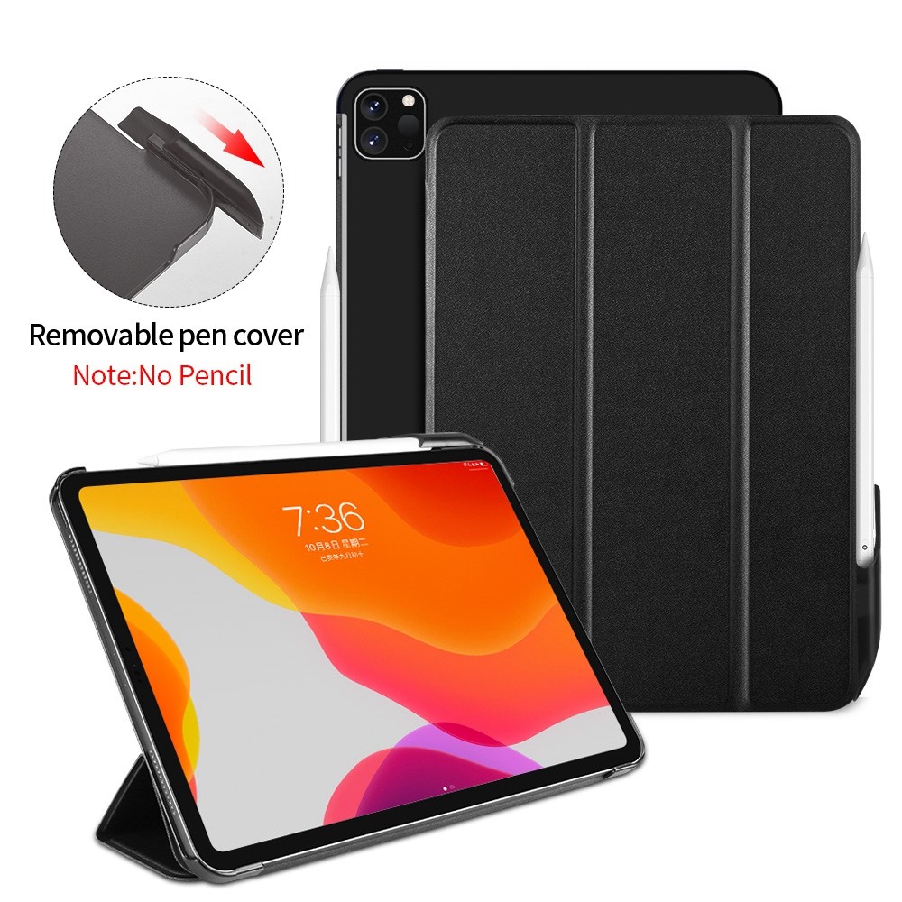 Cubierta Elegante De La Caja Del Cuero De La PU Del Soporte Triple Con El Casquillo Desprendible De La Pluma Para El Ipad Pro 11 Pulgadas (2018) - Negro-3
