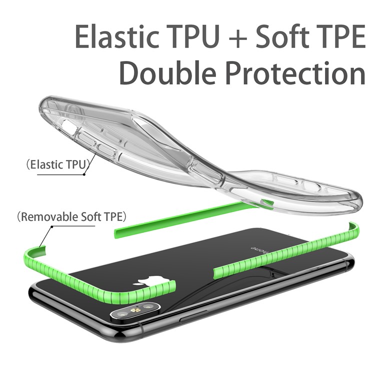 Dual-color Shock-resistant TPE TPU Hybrid Phone Case for iPhone XS / X 5.8 inch - Green-4