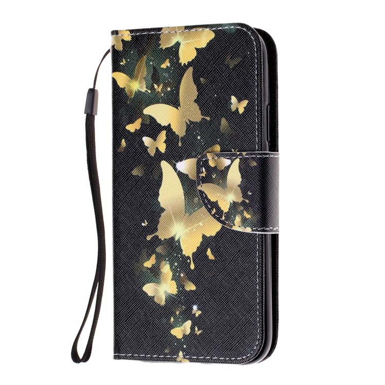 Pattern Printing Wallet Stand Leather Phone Casing for iPhone XR 6.1 inch with Strap - Gold Butterfly-2