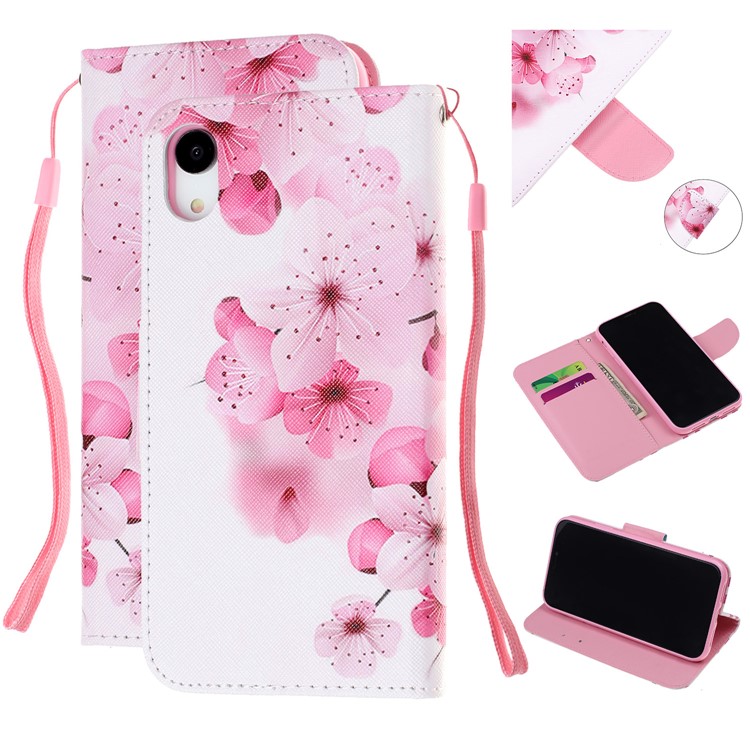 

Pattern Printing Wallet Stand Leather Phone Casing for iPhone XR 6.1 inch with Strap - Pretty Flower, iPhone XR 6.1 inch