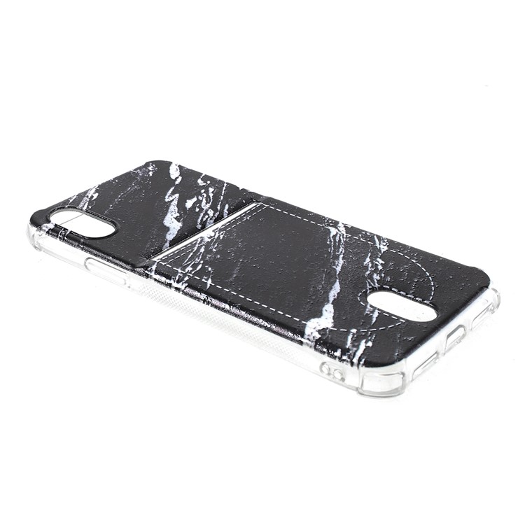For iPhone XS Max 6.5 inch Embossed Marble Pattern Card Holder TPU Phone Case - Style A-3