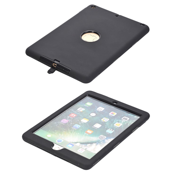 For iPad 9.7-inch (2018) / (2017) Shockproof Drop-proof Dust-proof PC Silicone Hybrid Back Case - All Black-4