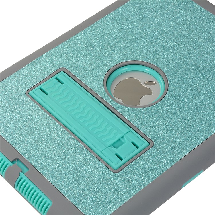 For iPad Air Glitter Powder PC Silicone Tablet Cover Shockproof Drop-proof Dust-proof Case - Cyan / Grey-10