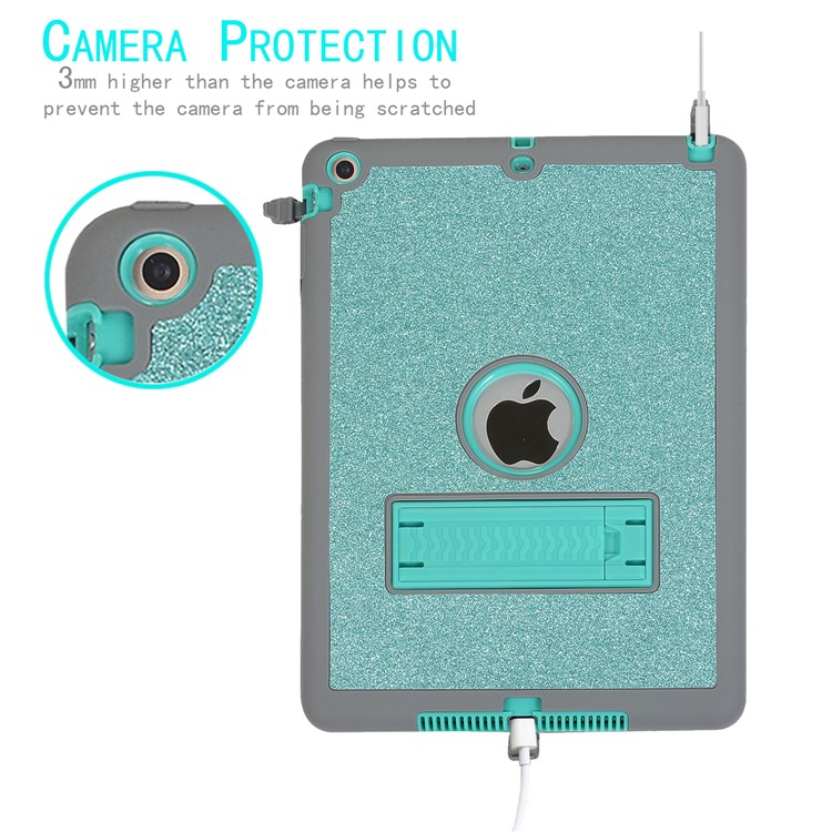 For iPad Air Glitter Powder PC Silicone Tablet Cover Shockproof Drop-proof Dust-proof Case - Cyan / Grey-3