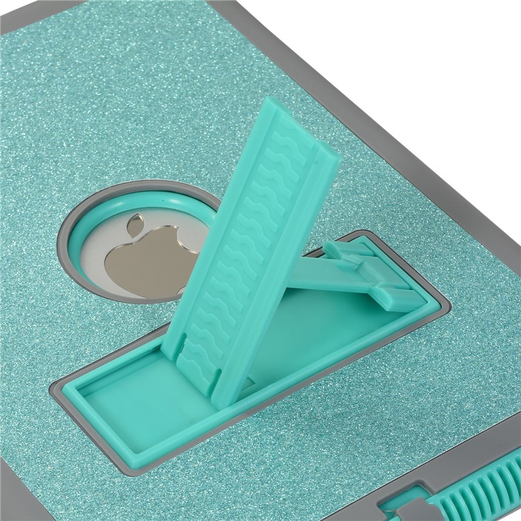 For iPad Air Glitter Powder PC Silicone Tablet Cover Shockproof Drop-proof Dust-proof Case - Cyan / Grey-6