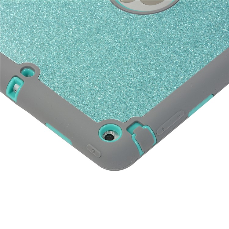 For iPad Air Glitter Powder PC Silicone Tablet Cover Shockproof Drop-proof Dust-proof Case - Cyan / Grey-7