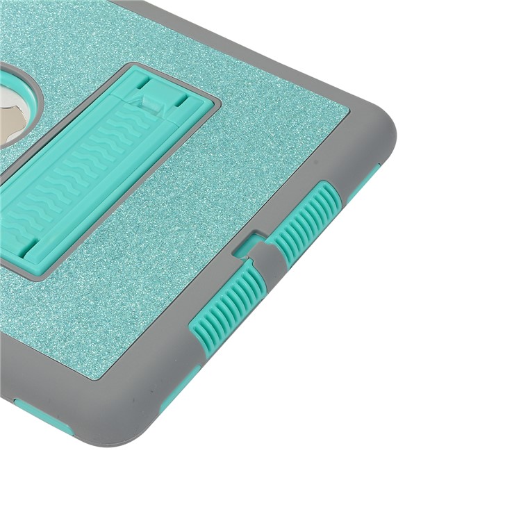 For iPad Air Glitter Powder PC Silicone Tablet Cover Shockproof Drop-proof Dust-proof Case - Cyan / Grey-9