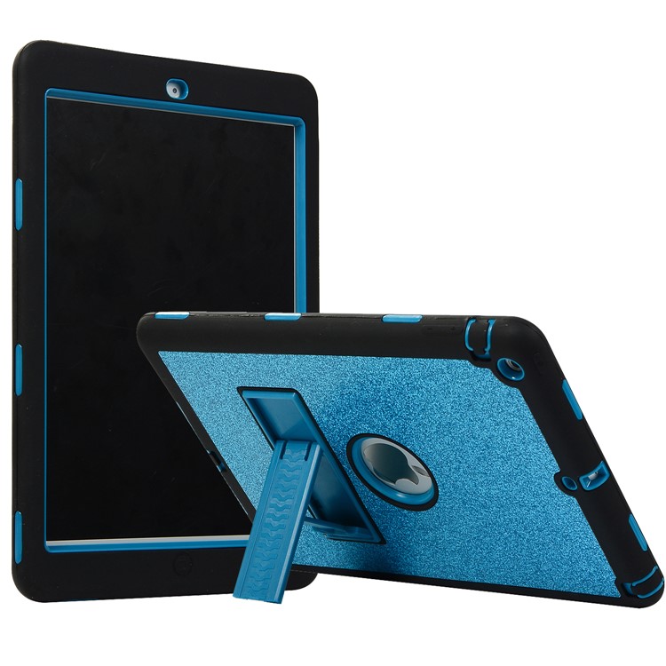 

For iPad Air Glitter Powder PC Silicone Tablet Cover Shockproof Drop-proof Dust-proof Case - Baby Blue / Black, iPad Air (2013)