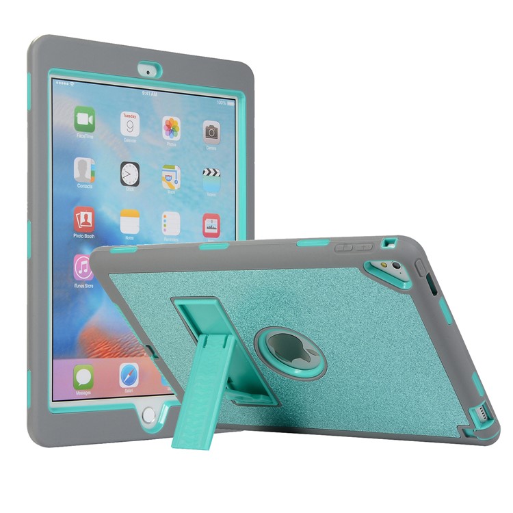 

For iPad Pro 9.7 (2016) / Air 2 [Shockproof Drop-proof Dust-proof] Glitter Powder PC Silicone Hybrid Case - Cyan / Grey, iPad Pro 9.7 inch (2016)