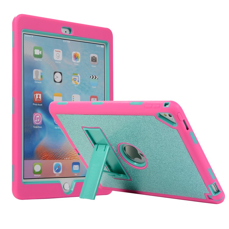 

For iPad Pro 9.7 (2016) / Air 2 [Shockproof Drop-proof Dust-proof] Glitter Powder PC Silicone Hybrid Case - Cyan / Rose, iPad Pro 9.7 inch (2016)