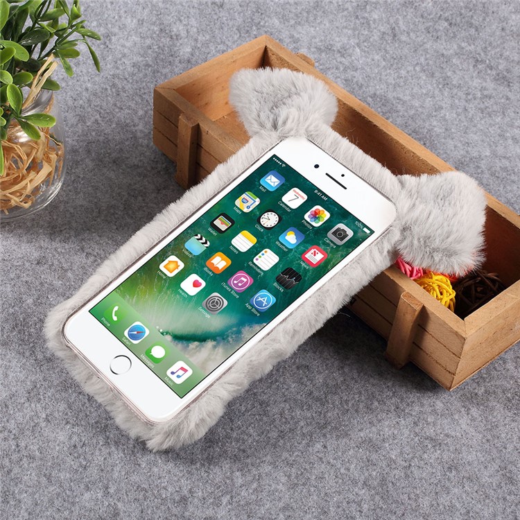 3D Cute Pig Pattern Soft Fur Coated Cover Rhinestone TPU Phone Case  for iPhone 6s - Light Grey-2