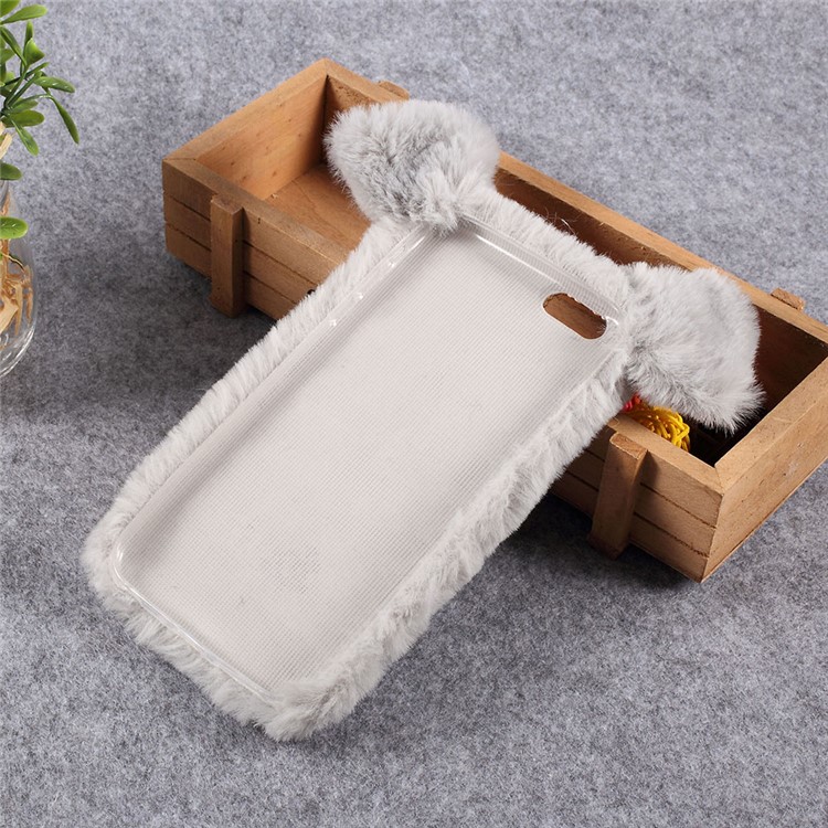 3D Cute Pig Pattern Soft Fur Coated Cover Rhinestone TPU Phone Case for iPhone 6s - Light Grey-6
