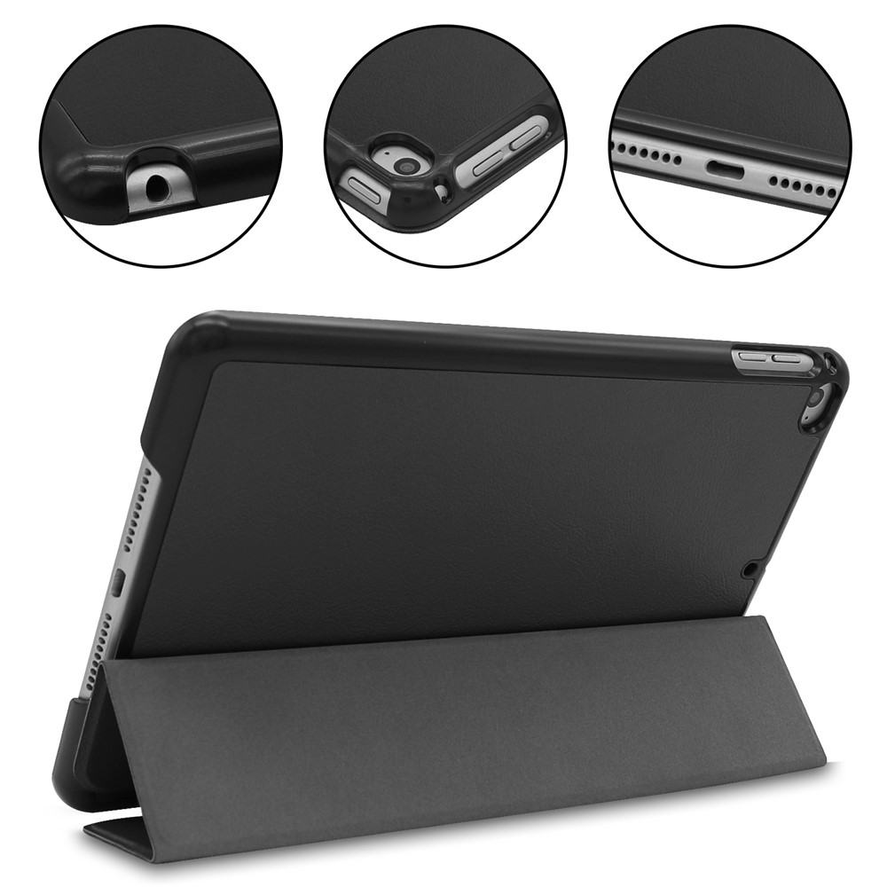 Auto-wake/sleep PU Leder Stall Tri-fold Stand Flip Cover Für Ipad Mini (2019) 7,9 Zoll / Mini 4 - Schwarz