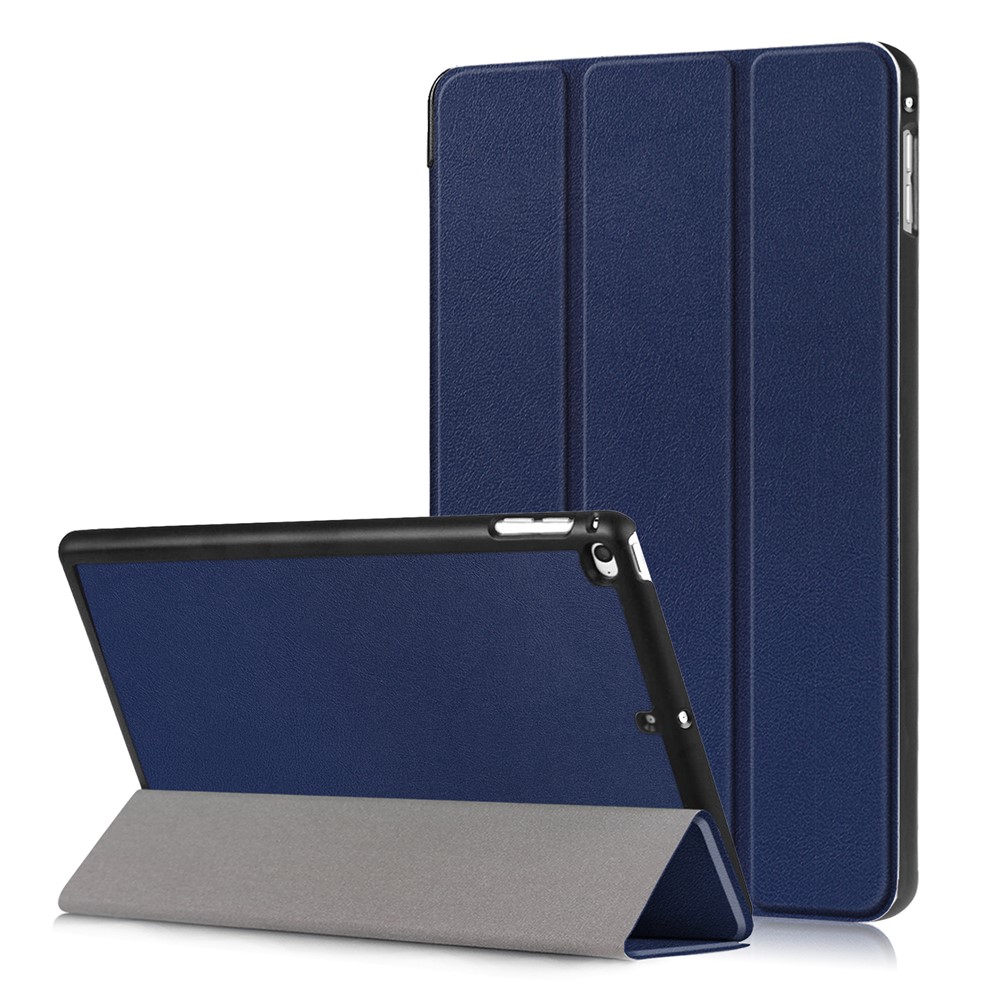 For iPad mini (2019) 7.9 inch / mini 4 Sturdy Tri-fold Stand Leather Smart Tablet Cover Case - Dark Blue