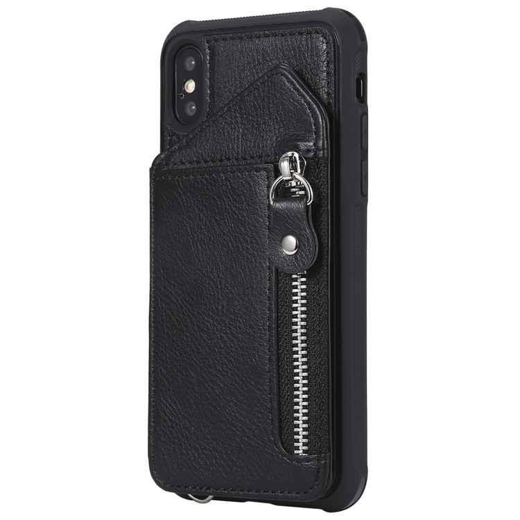 Multi-functional Shatter-resistant Zipper Wallet Leather Coated TPU Phone Case for iPhone XS / X 5.8 inch - Black-2