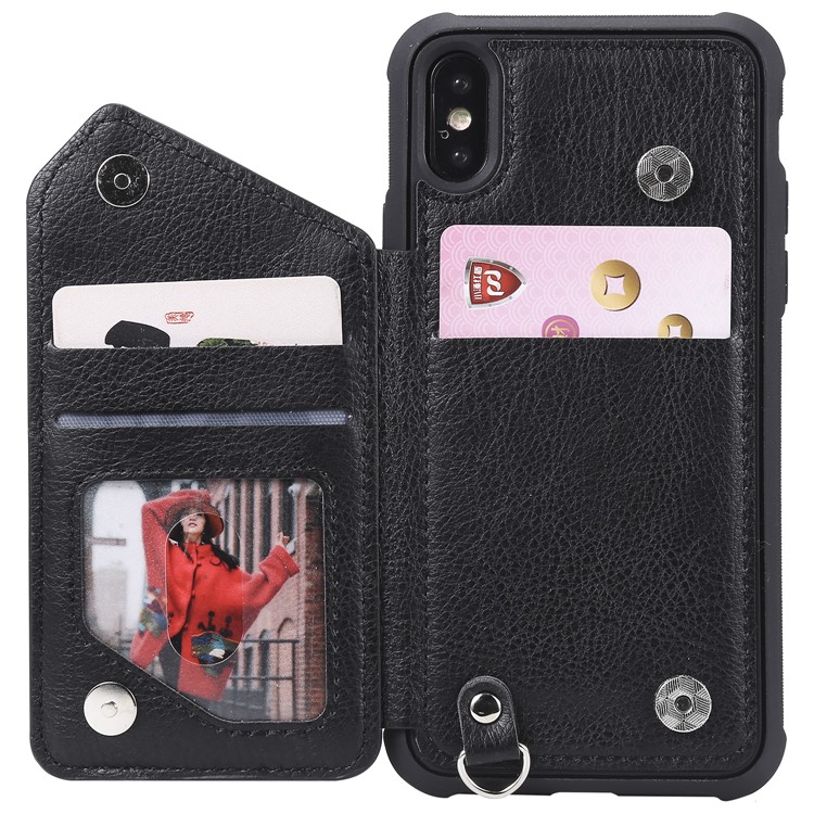 Multi-functional Shatter-resistant Zipper Wallet Leather Coated TPU Phone Case for iPhone XS / X 5.8 inch - Black-4