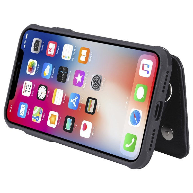 Multi-functional Shatter-resistant Zipper Wallet Leather Coated TPU Phone Case for iPhone XS / X 5.8 inch - Black-6