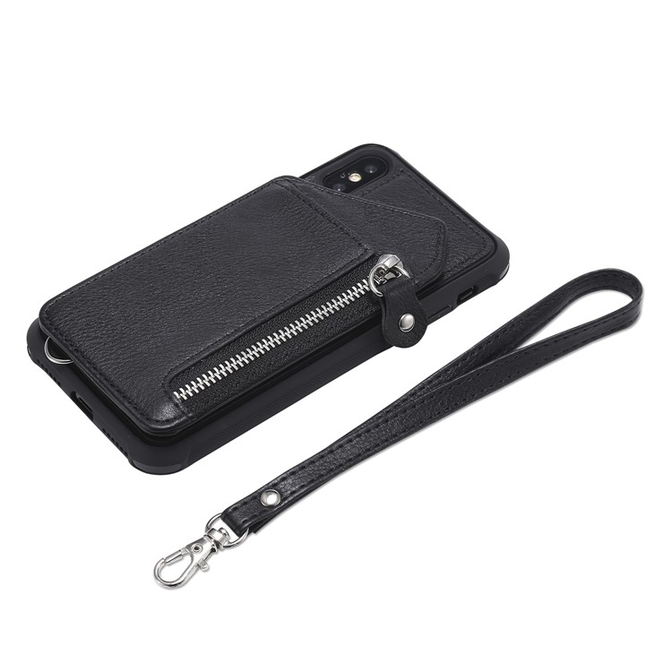 Multi-functional Shatter-resistant Zipper Wallet Leather Coated TPU Phone Case for iPhone XS / X 5.8 inch - Black-7