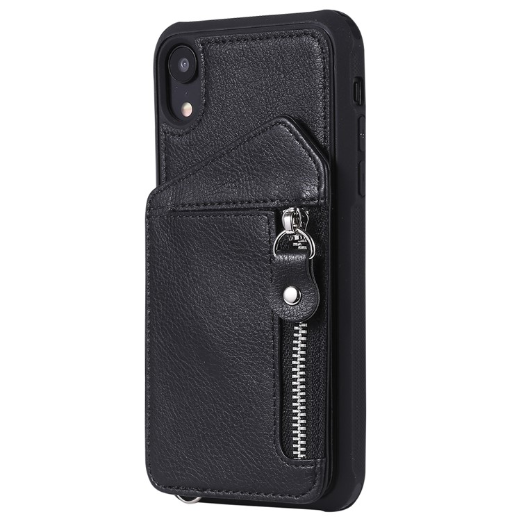 Shatter-resistant Zipper Kickstand Leather Mobile Case for iPhone XR 6.1 inch - Black-2