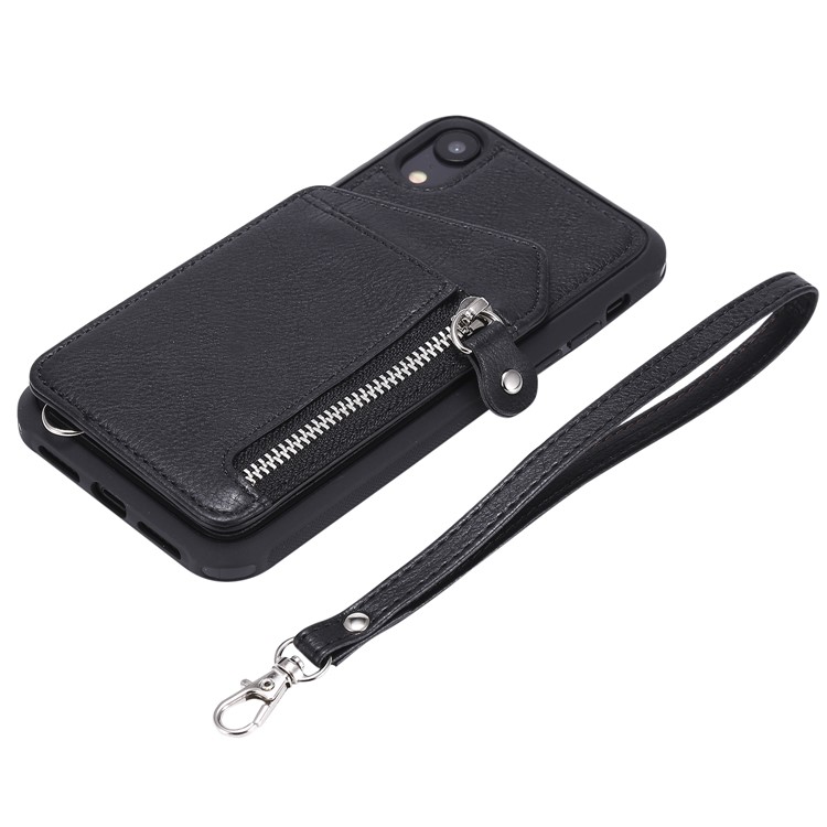 Shatter-resistant Zipper Kickstand Leather Mobile Case for iPhone XR 6.1 inch - Black-7