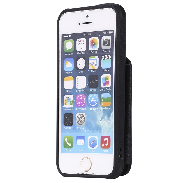 PU Leather Coated TPU Card Holder Phone Shell with Kickstand for iPhone 5s/5/SE - Black-3