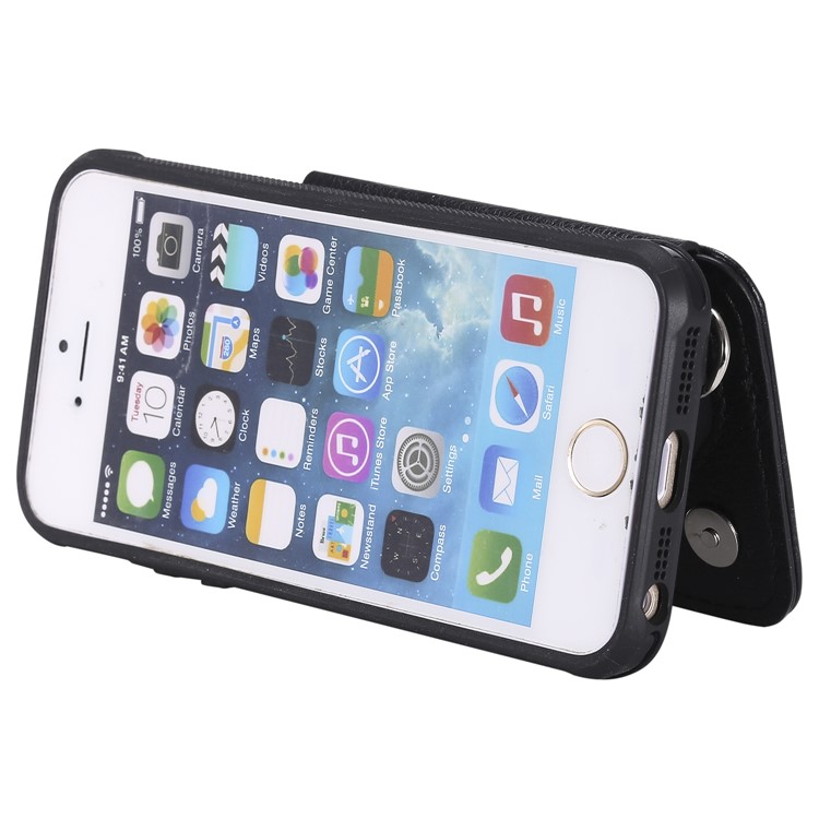 PU Leather Coated TPU Card Holder Phone Shell with Kickstand for iPhone 5s/5/SE - Black-5