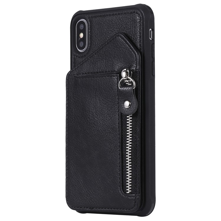 PU Leather Zipper Kickstand Leather Protection Casing for iPhone XS Max 6.5 inch - Black-2