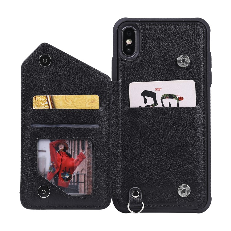 PU Leather Zipper Kickstand Leather Protection Casing for iPhone XS Max 6.5 inch - Black-4
