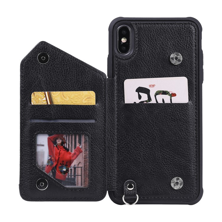 PU Leather Zipper Kickstand Leather Protection Casing for iPhone XS Max 6.5 inch - Black-4