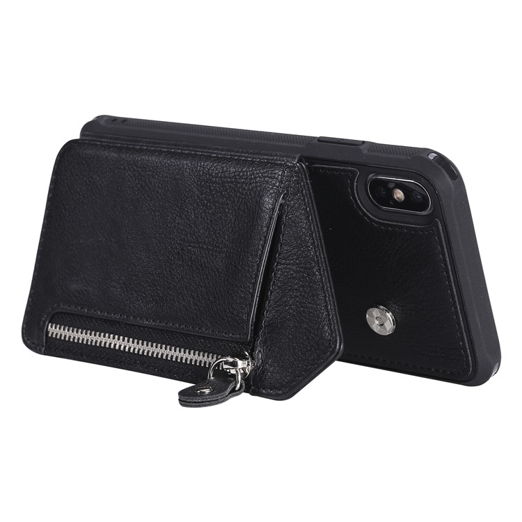 PU Leather Zipper Kickstand Leather Protection Casing for iPhone XS Max 6.5 inch - Black-5