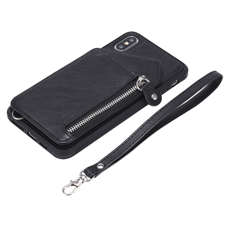 PU Leather Zipper Kickstand Leather Protection Casing for iPhone XS Max 6.5 inch - Black-7