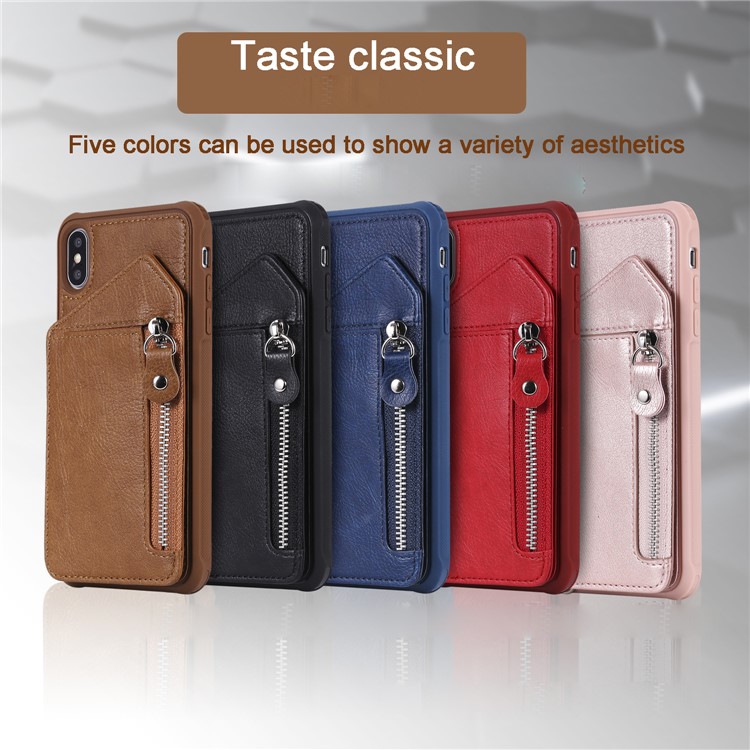 PU Leather Zipper Kickstand Leather Protection Casing for iPhone XS Max 6.5 inch - Black-8