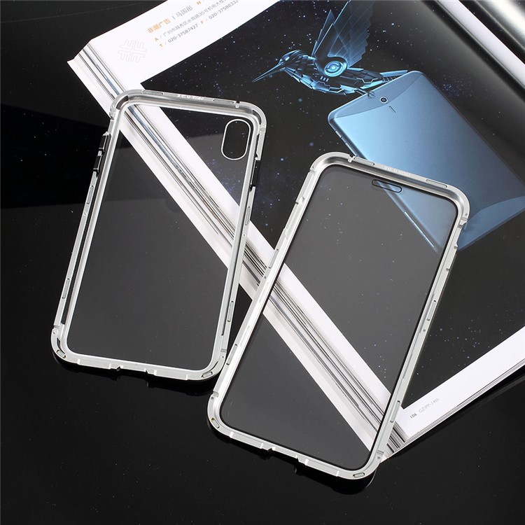 360 Grau De Proteção De Adsorção Magnética De Vidro Temperado Telefone Móvel Case Para Iphone Xs Max 6.5 Polegada - Prata-2