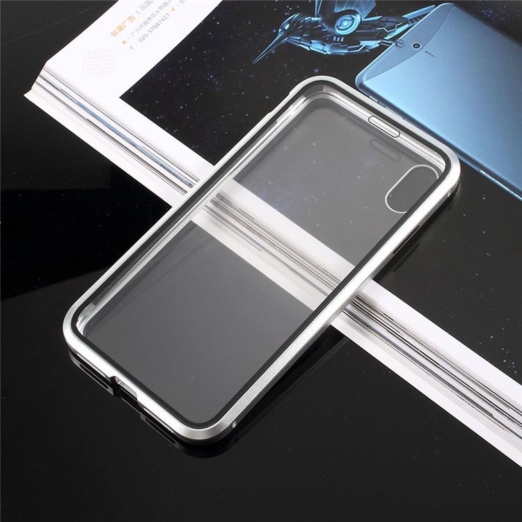 360 Grau De Proteção De Adsorção Magnética De Vidro Temperado Telefone Móvel Case Para Iphone Xs Max 6.5 Polegada - Prata-3