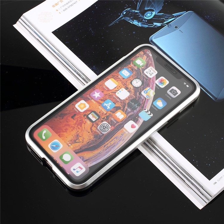 360 Grau De Proteção De Adsorção Magnética De Vidro Temperado Telefone Móvel Case Para Iphone Xs Max 6.5 Polegada - Prata-4